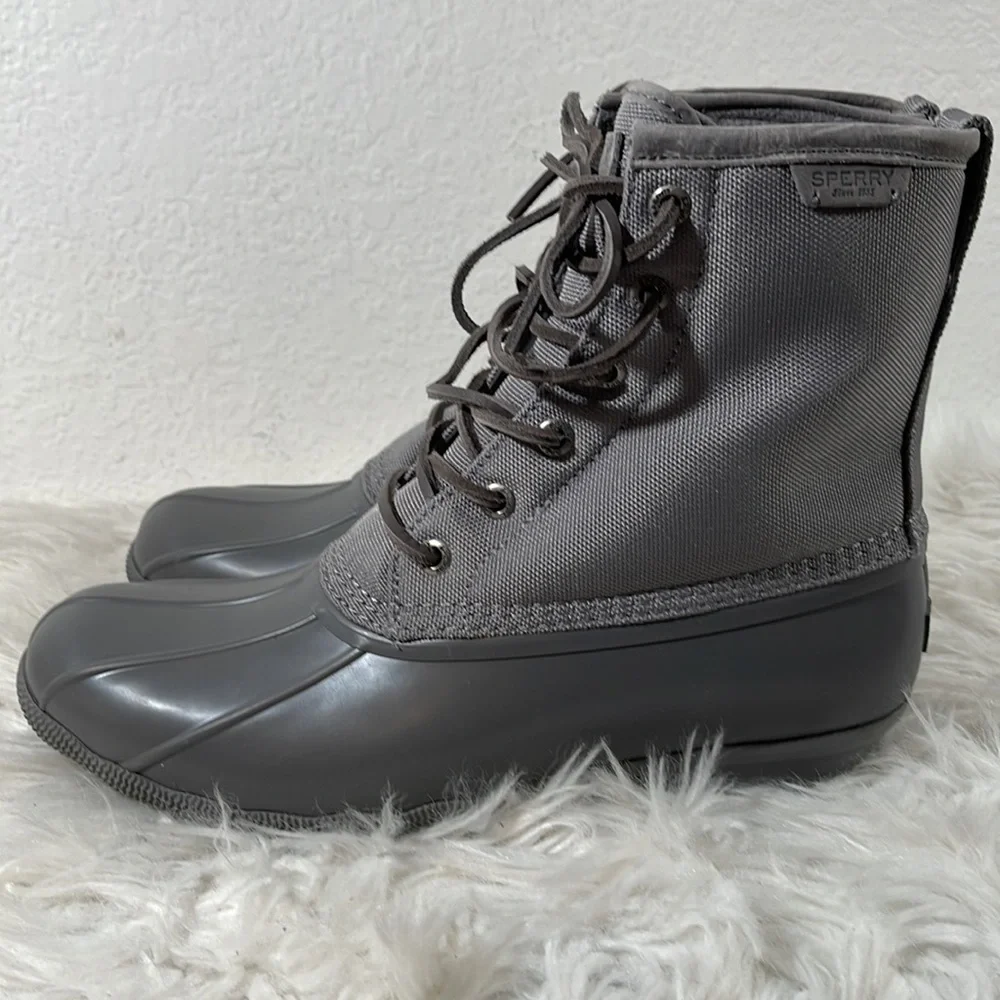 Sperry Saltwater Duck Boots Canvas Waterproof Grey Men's Size 10 NEW